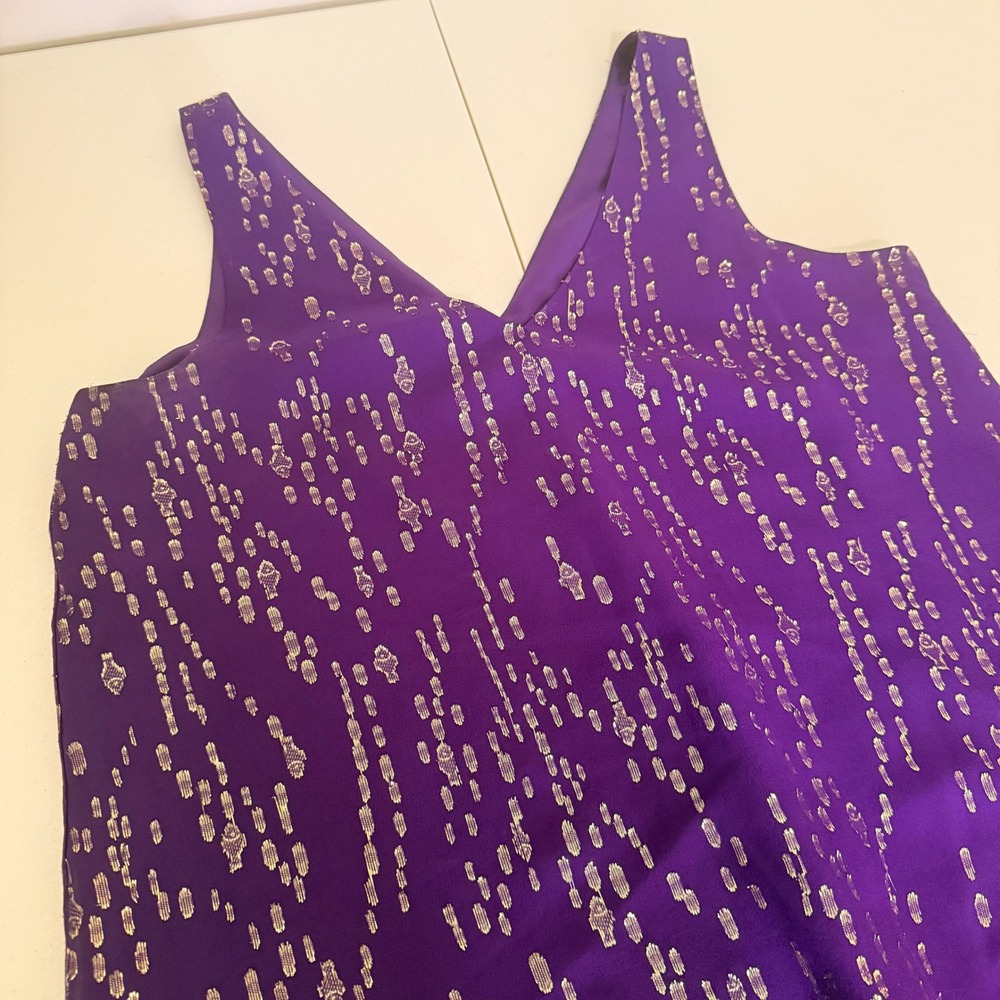 Lilly Pulitzer Purple Silk Gold Metallic Clip Dot V-Neck Tank Top Blouse Small